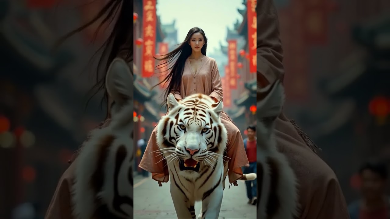 สาวสวยขี่เสือโคร่งสุดโหด เดินอวดโฉมกลางถนน